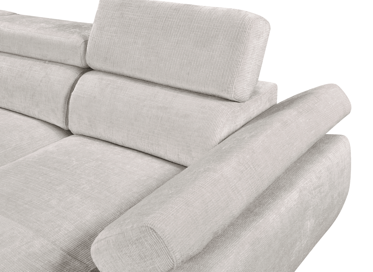 Canapé panoramique convertible avec coffre en velours chiné beige MARIANO- Angle droit