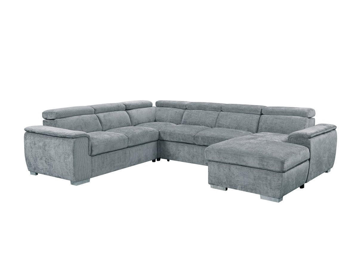 Canapé panoramique convertible avec coffre en velours chiné gris GAELLE - Angle droit
