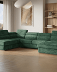 Canapé panoramique convertible avec coffre en velours chiné vert olive MARIANO- Angle droit