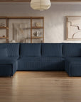 Canapé panoramique convertible avec coffre en velours cotelé bleu foncé - JADE