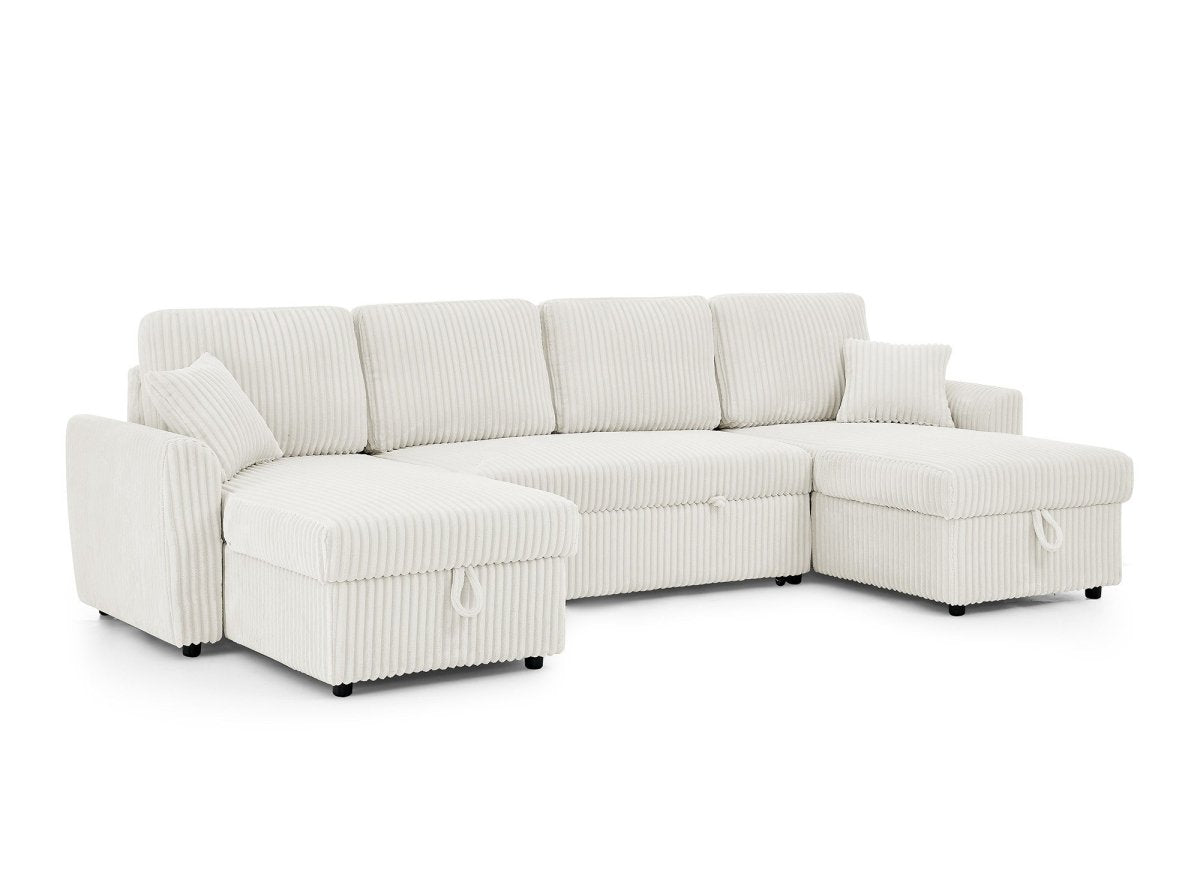 Canapé panoramique convertible avec coffres en velours côtelé épais beige ADRYEN