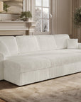 Canapé panoramique convertible avec coffres en velours côtelé épais beige ADRYEN