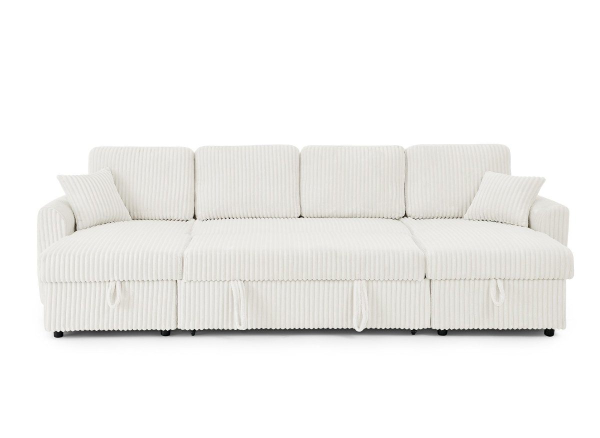 Canapé panoramique convertible avec coffres en velours côtelé épais beige ADRYEN