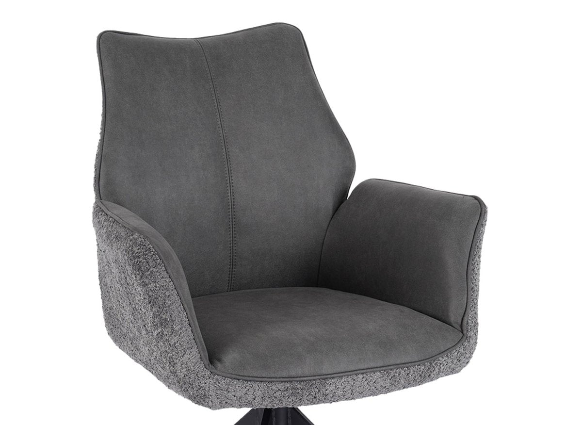 Chaise pivotante avec accoudoirs en velours et tissu bouclette gris ISALIE