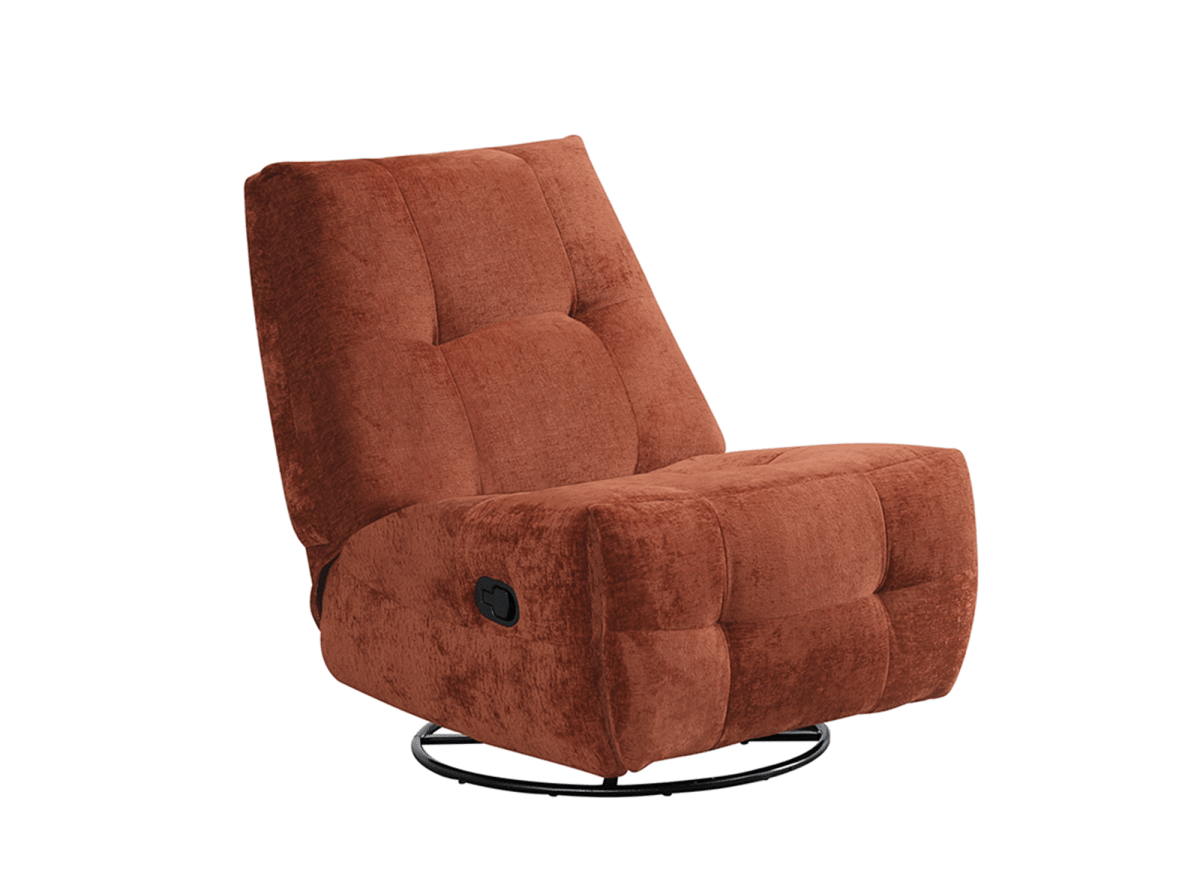Fauteuil relax pivotant en velours chiné terracotta LISON