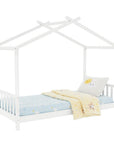 Lit cabane avec barreaux en bois blanc 90 x 190 cm NIDOU