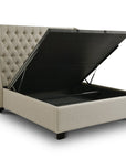 Lit coffre capitonné en tissu lin beige FLORINE 160 x 200 cm