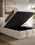 Lit coffre en tissu bouclette beige 140x190 cm BUBBLE