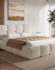 Lit coffre en tissu bouclette beige 140x190 cm BUBBLE