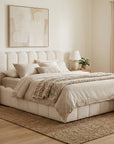 Lit coffre en tissu bouclette beige 180x200 cm RITA