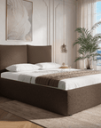 Lit coffre en tissu bouclette marron 180x200 cm MELY