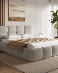 Lit coffre en tissu bouclette taupe 160x200 cm BUBBLE