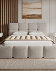 Lit coffre en tissu bouclette taupe 160x200 cm BUBBLE