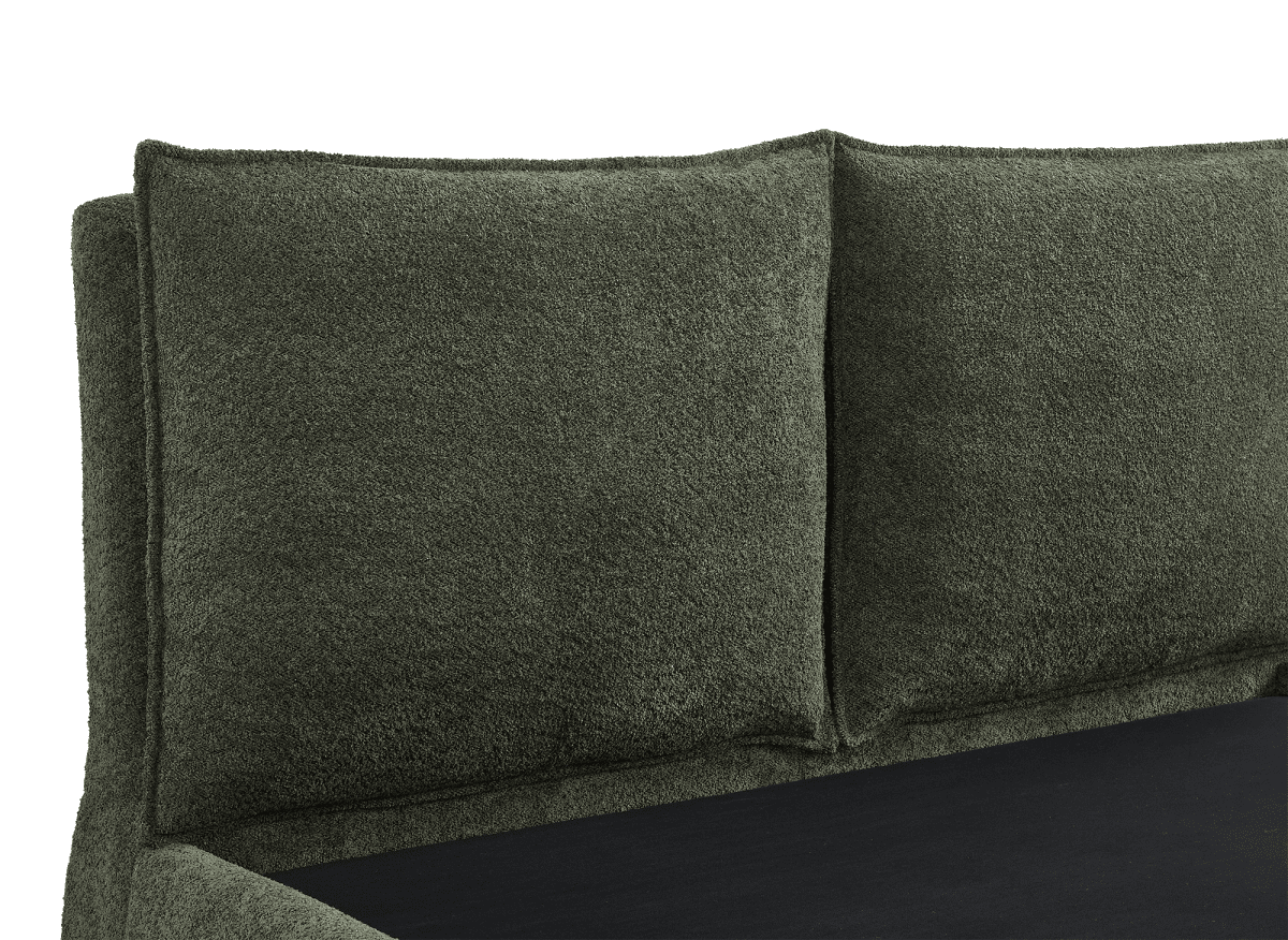 Lit coffre en tissu bouclette vert olive 140x190 cm MELY