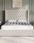 Lit coffre en velours beige 180x200 cm MAXI