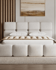 Lit coffre en velours chiné beige 160x200 cm BUBBLE