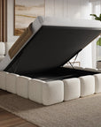 Lit coffre en velours chiné beige 180x200 cm BUBBLE