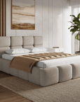 Lit coffre en velours chiné taupe 140x190 cm BUBBLE