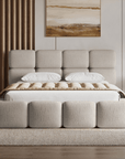 Lit coffre en velours chiné taupe 160x200 cm BUBBLE