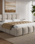 Lit coffre en velours chiné taupe 180x200 cm BUBBLE