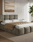 Lit coffre en velours chiné vert olive 160x200 cm BUBBLE