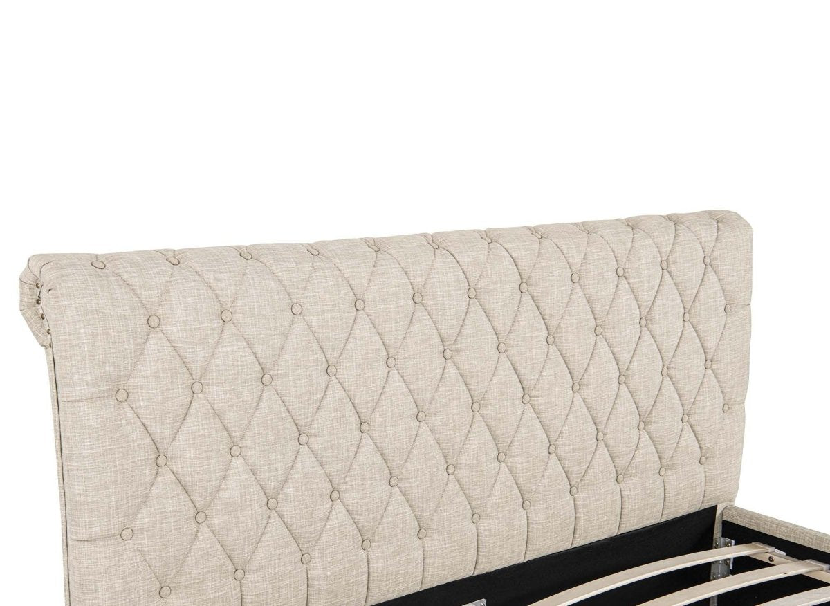 Lit double avec 4 tiroirs en lin beige 160x200 cm LEANDRE