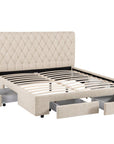 Lit double avec 4 tiroirs en lin beige 180x200 cm LEANDRE