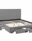 Lit double avec 4 tiroirs en lin gris 140x190 cm LEANDRE