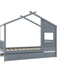 Lit gigogne cabane en bois gris 90 x 190 cm MILIO