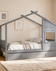 Lit gigogne cabane en bois gris 90 x 190 cm MILIO