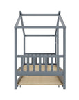 Lit gigogne cabane en bois gris 90 x 190 cm MILIO