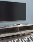 Meuble TV suspendu 2 portes 2 niches gris béton ROMANE XL - 140 cm