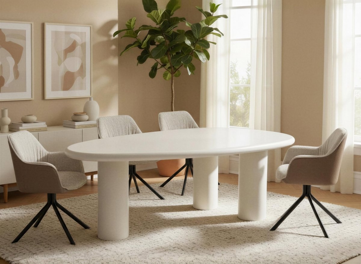 Table à manger asymétrique blanc 8 personnes 200cm AVELINE