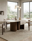 Table à manger en céramique beige pieds effet bois 10 personnes 220cm NAYA