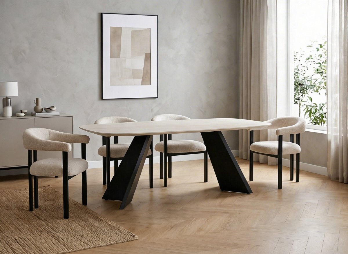 Table à manger en céramique blanc pieds noir 8 personnes 200cm ZELLY