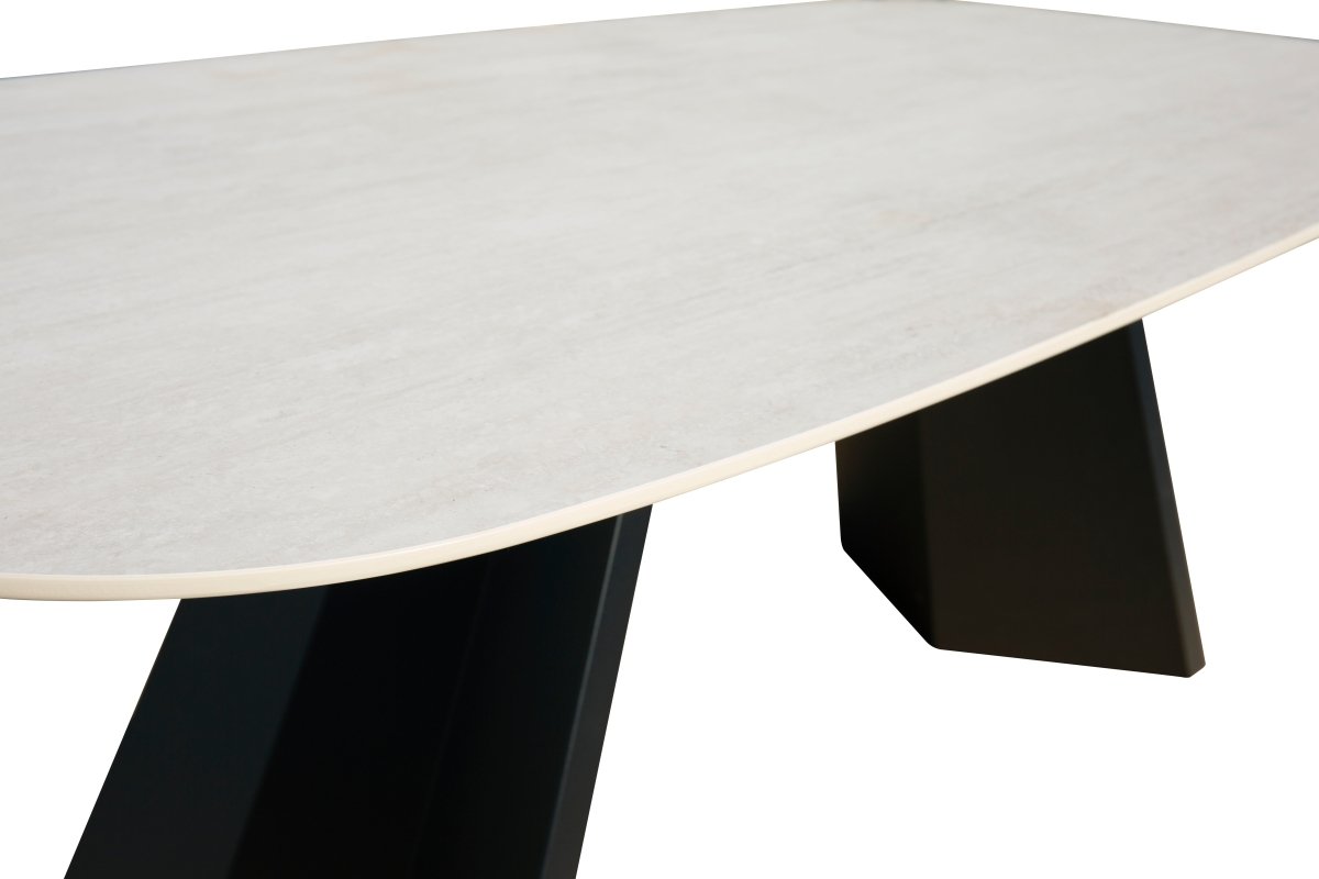 Table à manger en céramique blanc pieds noir 8 personnes 200cm ZELLY