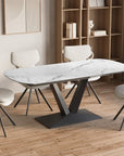 Table à manger extensible en céramique blanche 8 personnes 120-180 cm ELIAD
