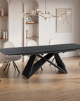 Table à manger extensible en céramique noire effet marbre 12 personnes 180-260 cm GABRIEL