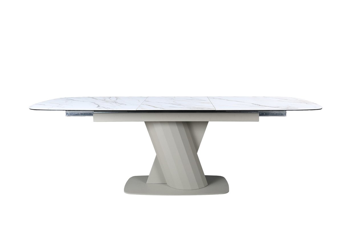 Table à manger extensible en métal beige plateau céramique blanc 180-240 cm DUBAI