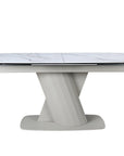 Table à manger extensible en métal beige plateau céramique blanc 180-240 cm DUBAI