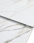 Table à manger extensible en métal beige plateau céramique blanc 180-240 cm DUBAI