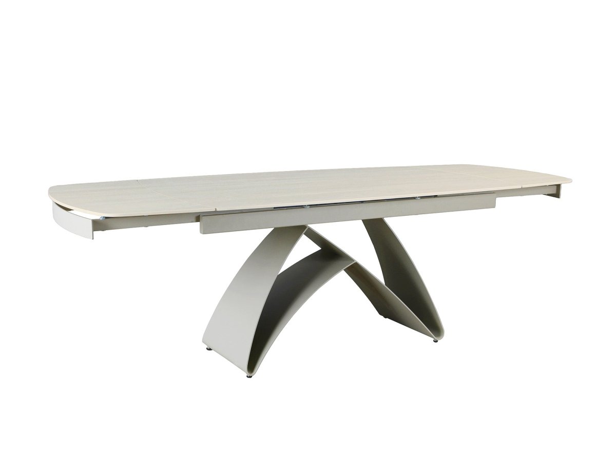 Table à manger extensible en métal beige plateau céramique blanc 160-240 cm PARIS