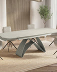 Table à manger extensible en métal beige plateau céramique blanc 160-240 cm PARIS