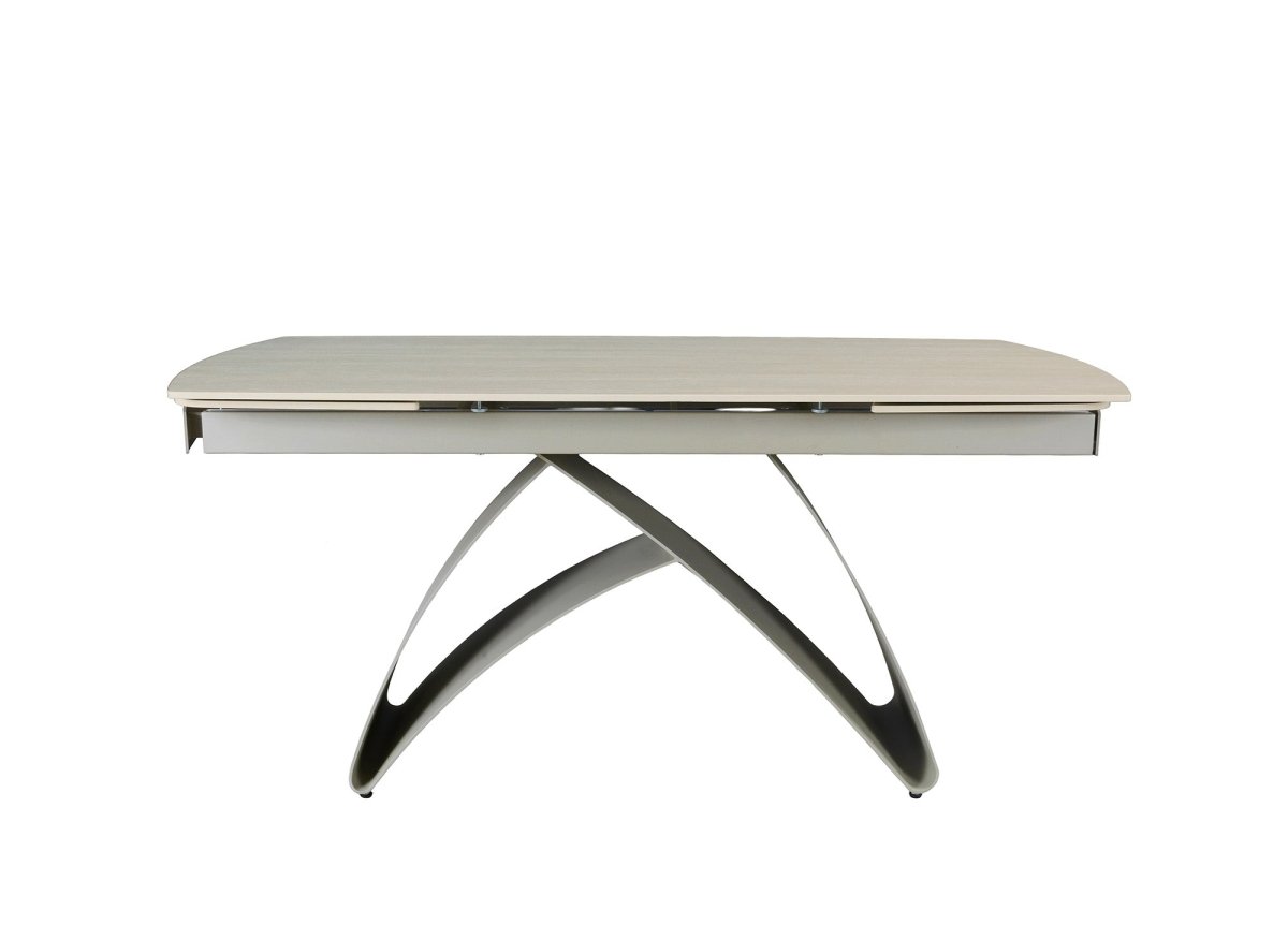 Table à manger extensible en métal beige plateau céramique blanc 160-240 cm PARIS