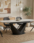 Table à manger extensible en métal marron plateau en céramique blanc 180-240 cm LERONA