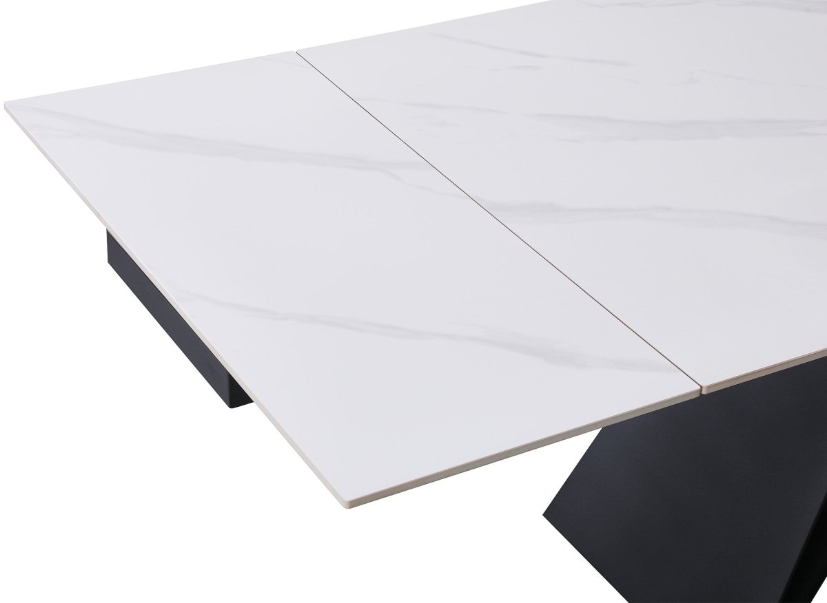 Table à manger extensible en métal noir avec plateau en céramique blanc 160-240 cm HELSINKI