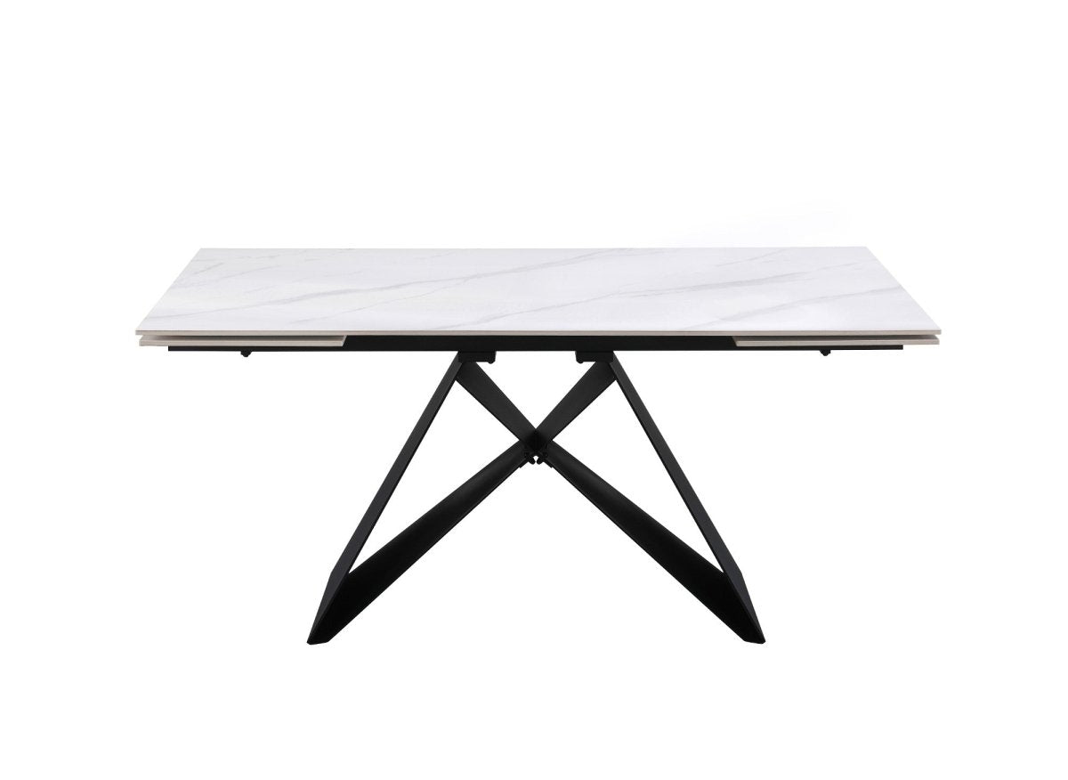 Table à manger extensible en métal noir avec plateau en céramique blanc 160-240 cm HELSINKI