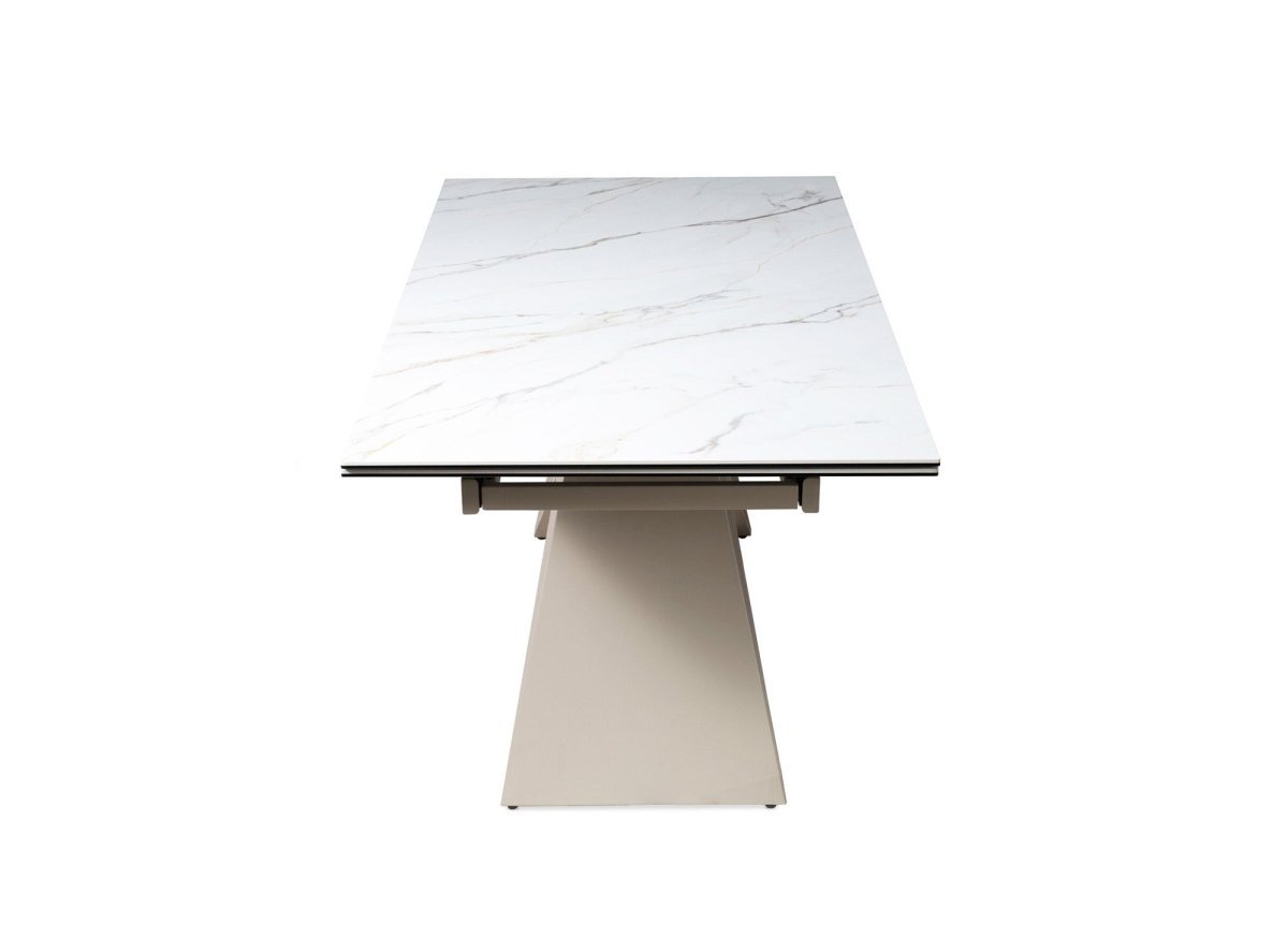 Table à manger extensible plateau céramique blanc 10 personnes 160-240 cm GABRIEL
