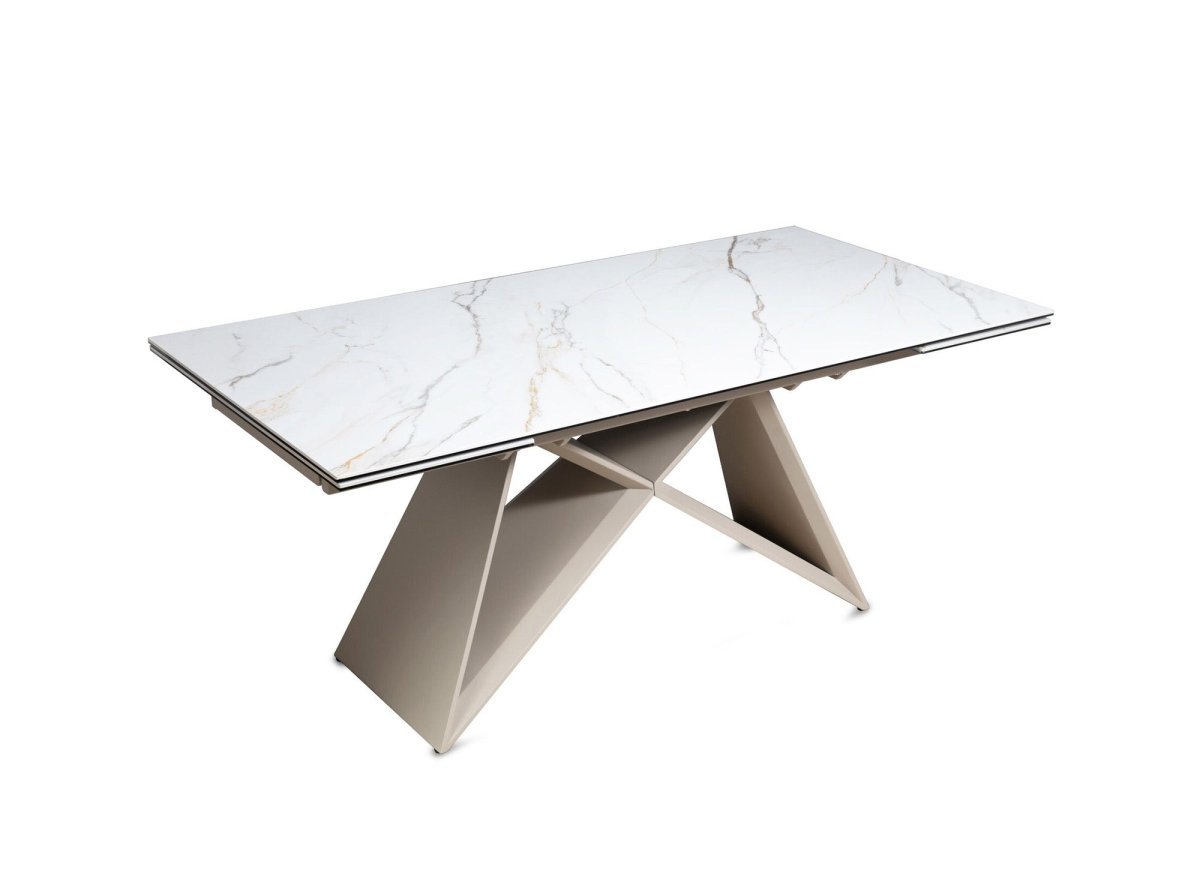 Table à manger extensible plateau céramique blanc 10 personnes 160-240 cm GABRIEL