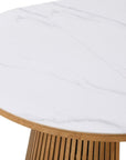 Table à manger ronde extensible en bois clair avec plateau en céramique blanc 120-200cm HEKA